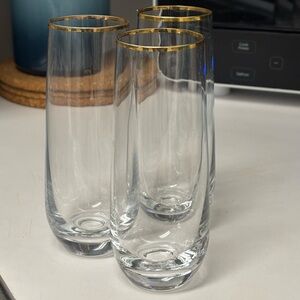 Pottery Barn Gold Rimmed Stemless Champagne Flutes Set of 3